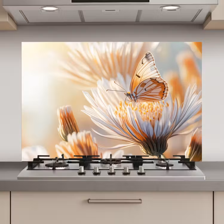Vlinder - Bloem - Oranje keuken achterwand spatscherm klein -3d_website