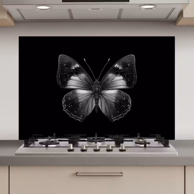 Vlinder - Grijs - Mysterieus keuken achterwand spatscherm klein -3d_website