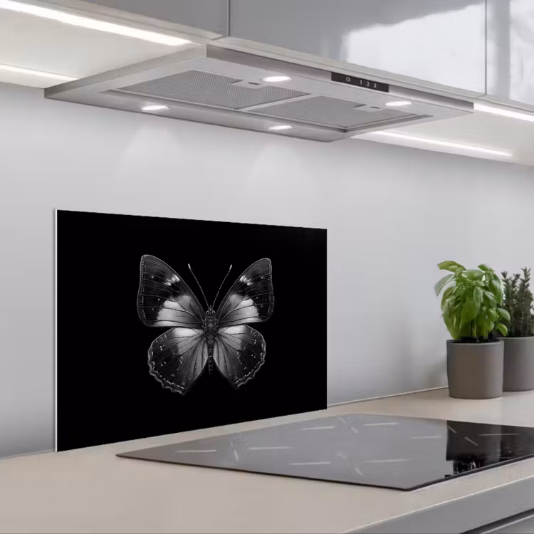Vlinder - Grijs - Mysterieus keuken achterwand spatscherm klein -3d_schuin