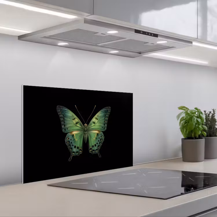 Vlinder - Groen - Diepte keuken achterwand spatscherm klein -3d_schuin