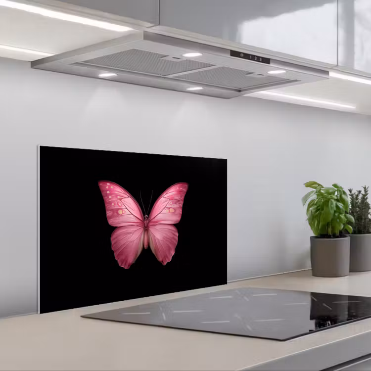 Vlinder - roze - Elegant keuken achterwand spatscherm klein -3d_schuin