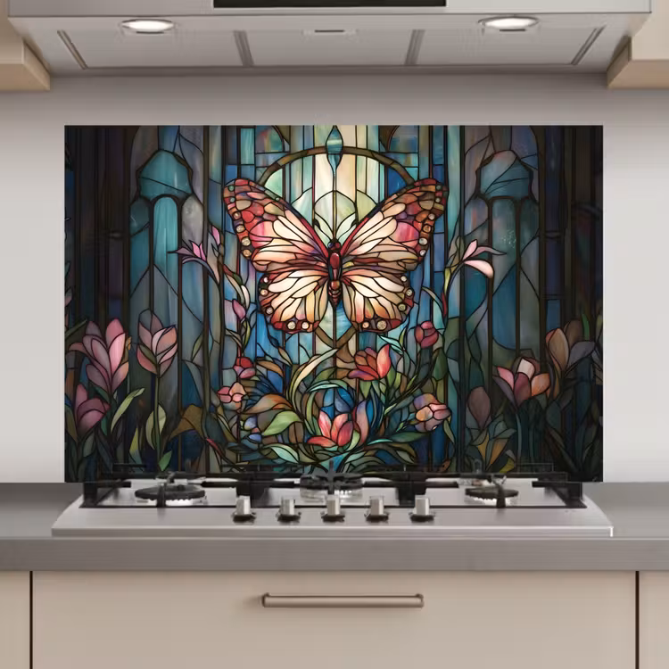 Vlinder - Roze - Bloemen - Bladeren keuken achterwand spatscherm klein -3d_website