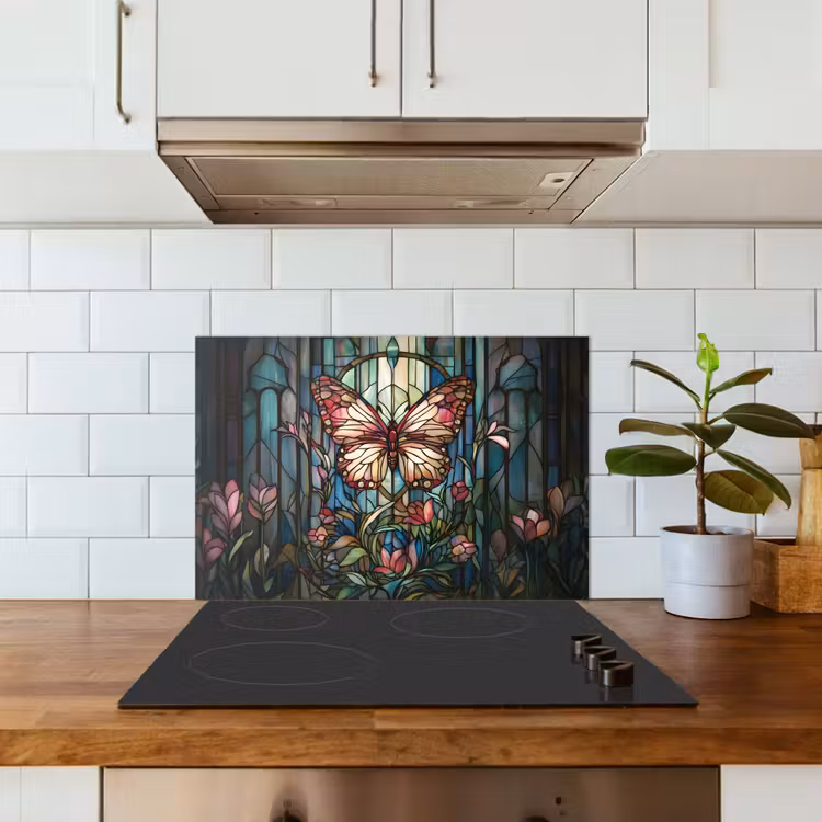 Vlinder - Roze - Bloemen - Bladeren keuken achterwand spatscherm klein -sfeer2
