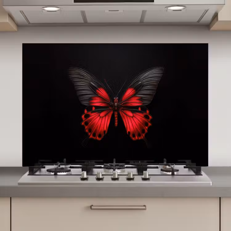 Vlinder - Rood - Contrast keuken achterwand spatscherm klein -3d_website