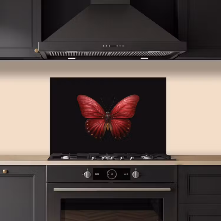 Vlinder - Rood - Minimalistisch keuken achterwand spatscherm klein -sfeer1