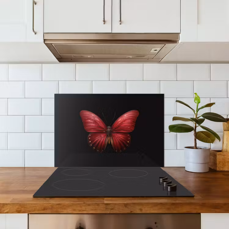 Vlinder - Rood - Minimalistisch keuken achterwand spatscherm klein -sfeer2