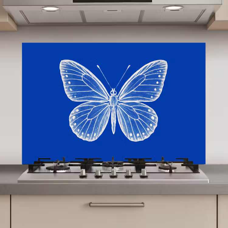 Vlinder - Wit - Getekend - Stippen keuken achterwand spatscherm klein -3d_website