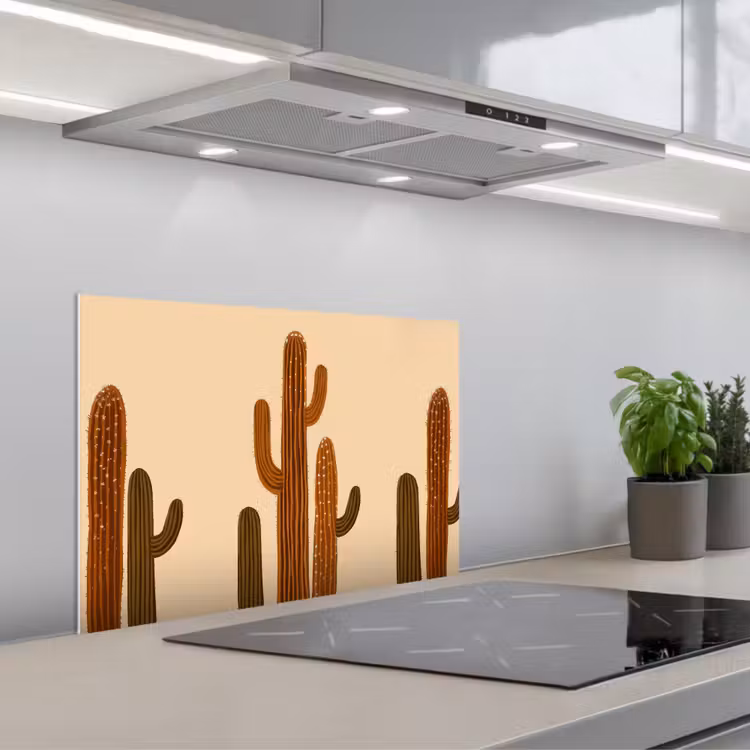 Cactus - Woestijn - Zand - Bruin keuken achterwand spatscherm klein -3d_schuin