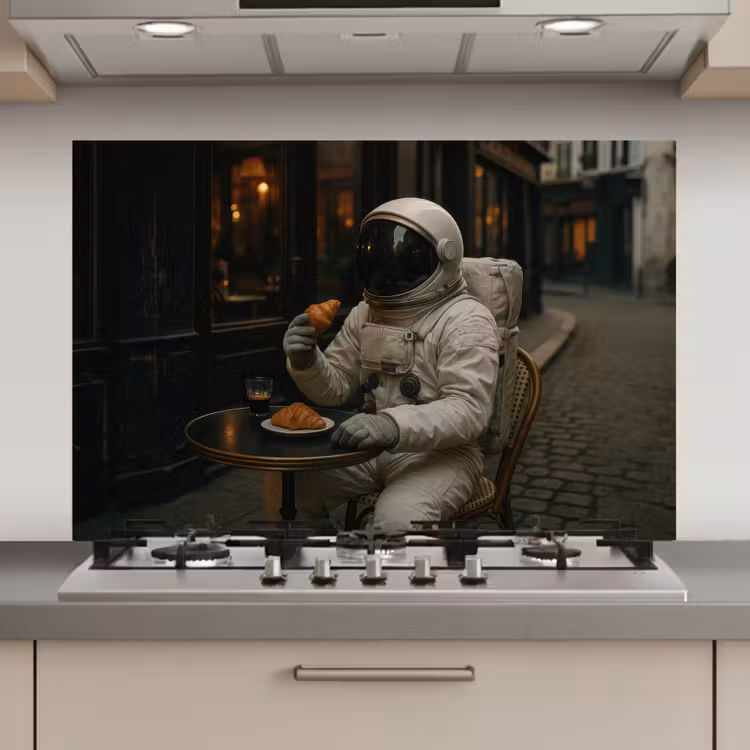 Café - Croissant - Koffie - Astronaut keuken achterwand spatscherm klein -3d_website