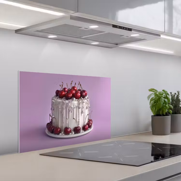Taart - Kersen - Juwelen - Rood keuken achterwand spatscherm klein -3d_schuin