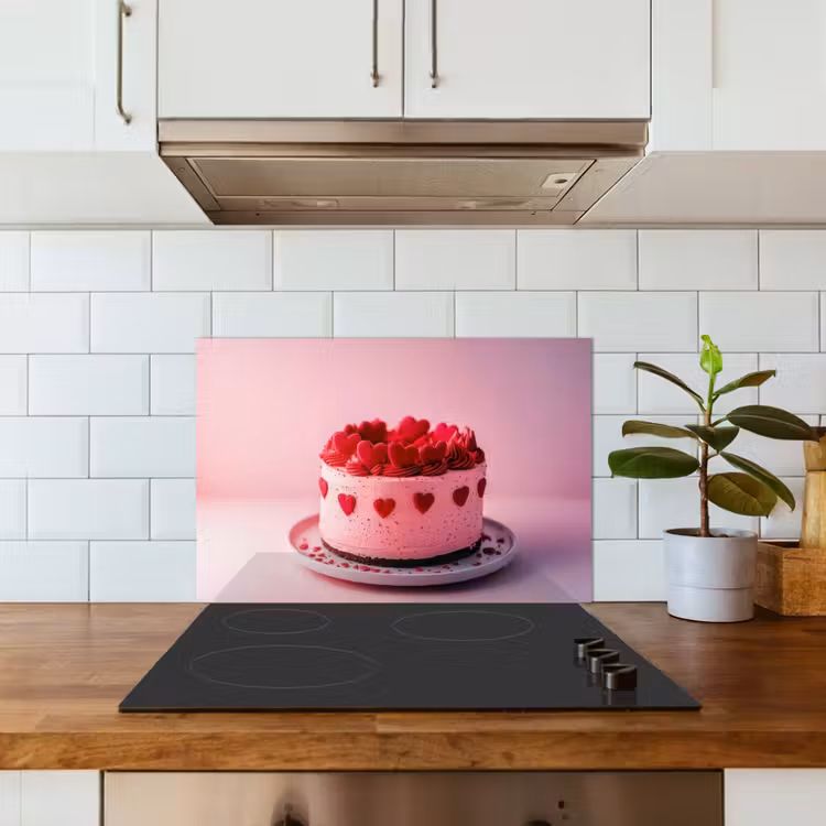 Taart - Hart - Roze keuken achterwand spatscherm klein -sfeer2