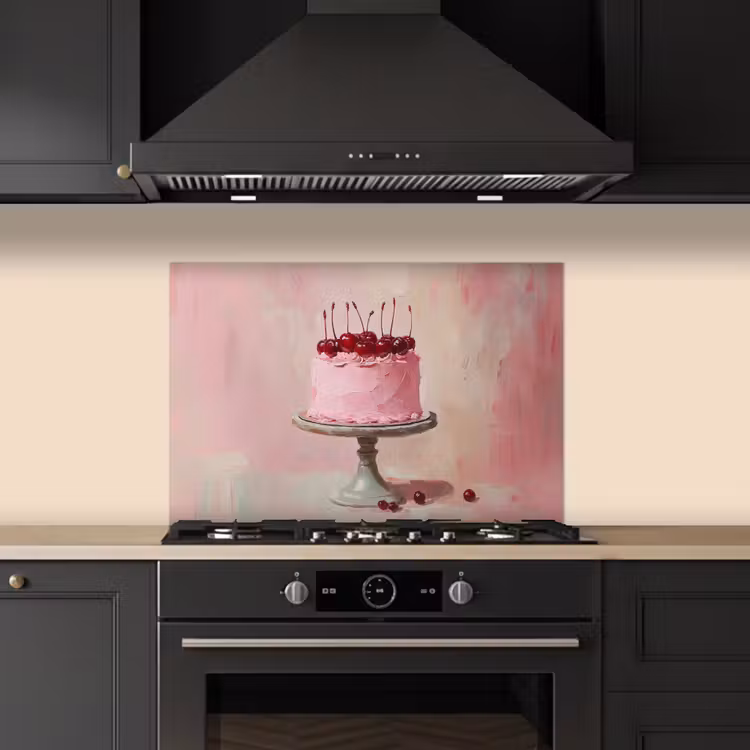 Taart - Pink - Cherry keuken achterwand spatscherm klein -sfeer1