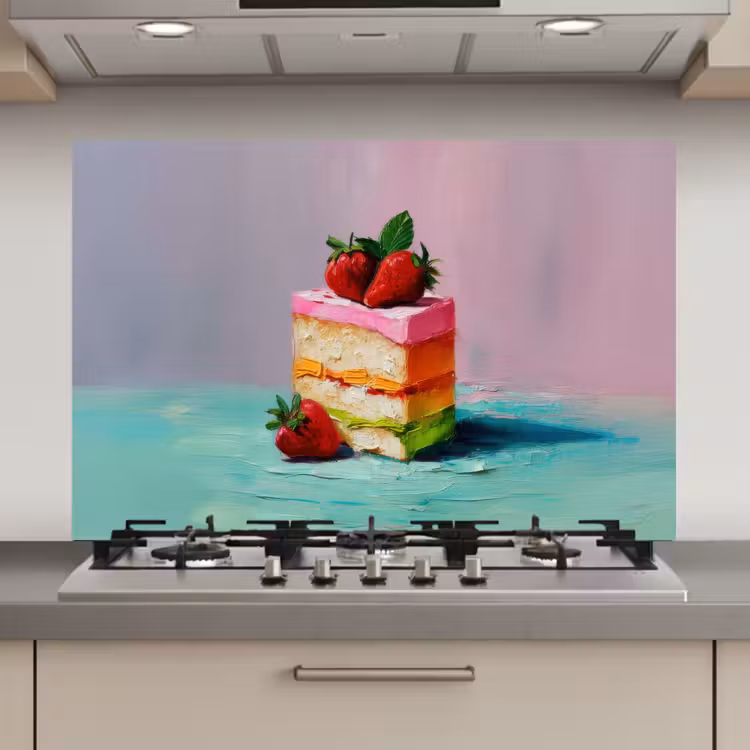 Taartje - Aardbeien - Glazuur - Kleurrijk keuken achterwand spatscherm klein -3d_website