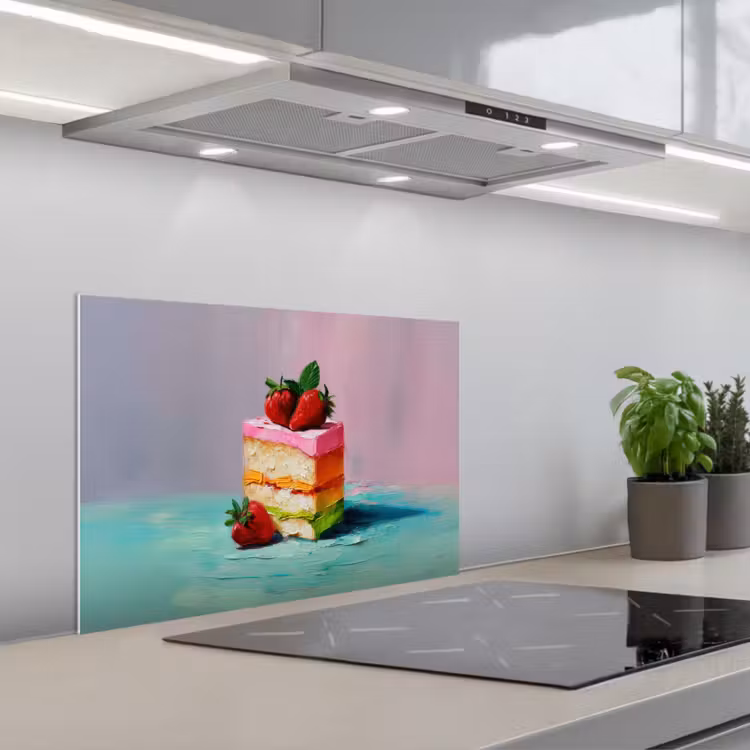 Taartje - Aardbeien - Glazuur - Kleurrijk keuken achterwand spatscherm klein -3d_schuin