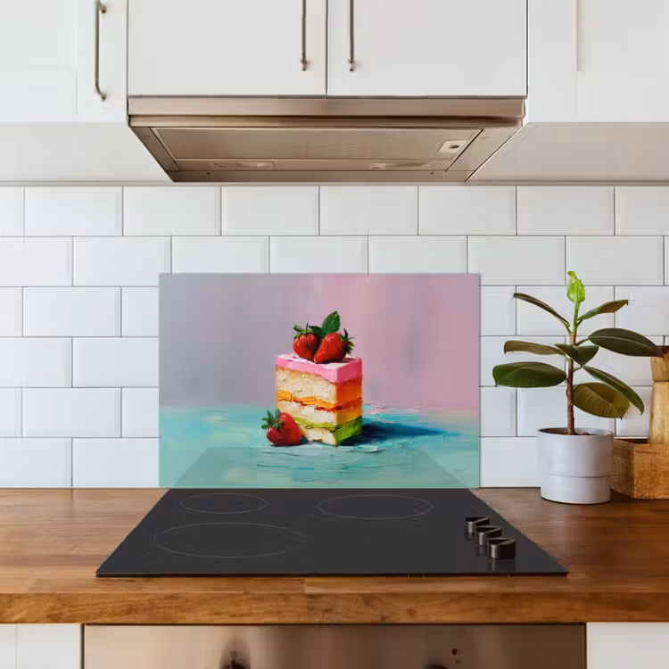 Taartje - Aardbeien - Glazuur - Kleurrijk keuken achterwand spatscherm klein -sfeer2