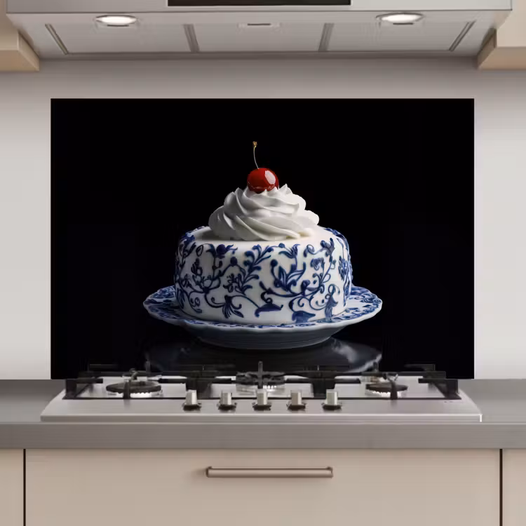 Taart - Slagroom - Kers - Bord - Delfts blauw keuken achterwand spatscherm klein -3d_website