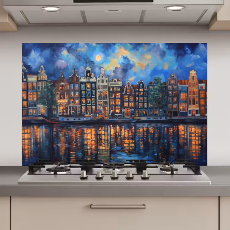 Grachten Amsterdam - Huizen - Stad - Kleurrijk keuken achterwand spatscherm klein -3d_website