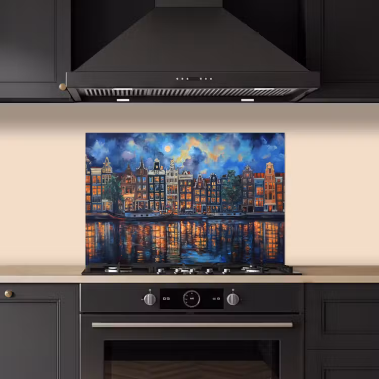 Grachten Amsterdam - Huizen - Stad - Kleurrijk keuken achterwand spatscherm klein -sfeer1