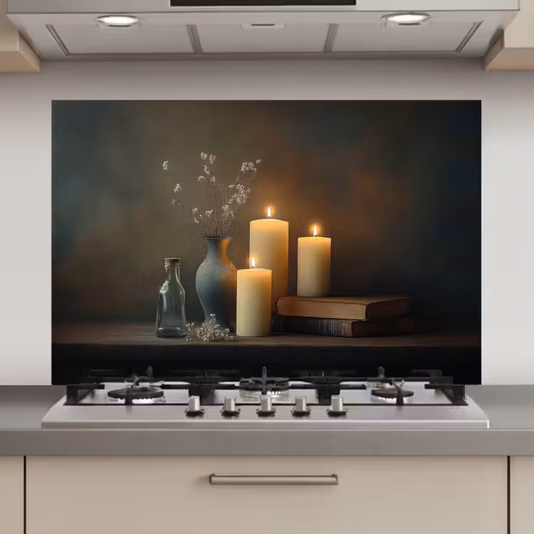 Kaarsen - Stilleven - Rustiek - Boeken keuken achterwand spatscherm klein -3d_website