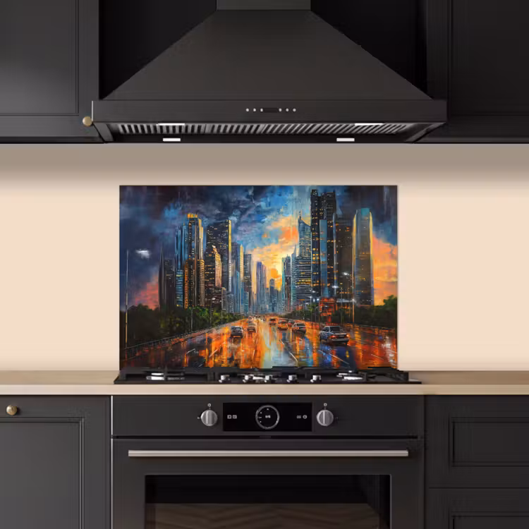 Auto - Skyline - Zon - Blauw keuken achterwand spatscherm klein -sfeer1