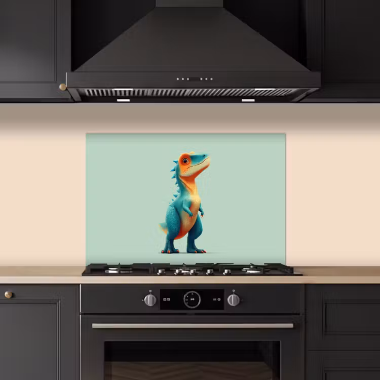 Cartoon - Dino - Oranje - Stekels keuken achterwand spatscherm klein -sfeer1