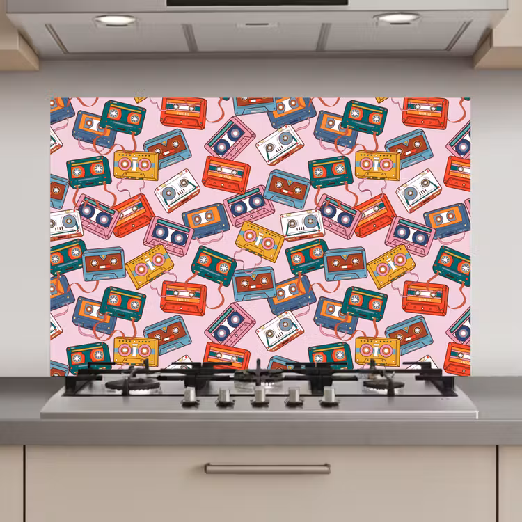 Cassette - Patroon - Roze keuken achterwand spatscherm klein 900 -3d_website