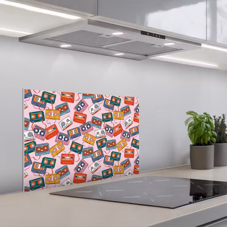 Cassette - Patroon - Roze keuken achterwand spatscherm klein 900 -3d_schuin