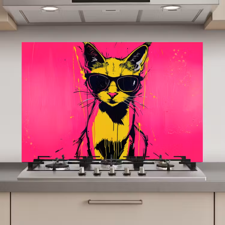 Kat - Art - Zonnebril - Roze keuken achterwand spatscherm klein -3d_website