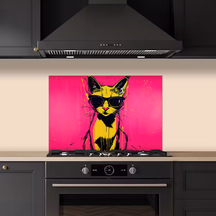 Kat - Art - Zonnebril - Roze keuken achterwand spatscherm klein -sfeer1