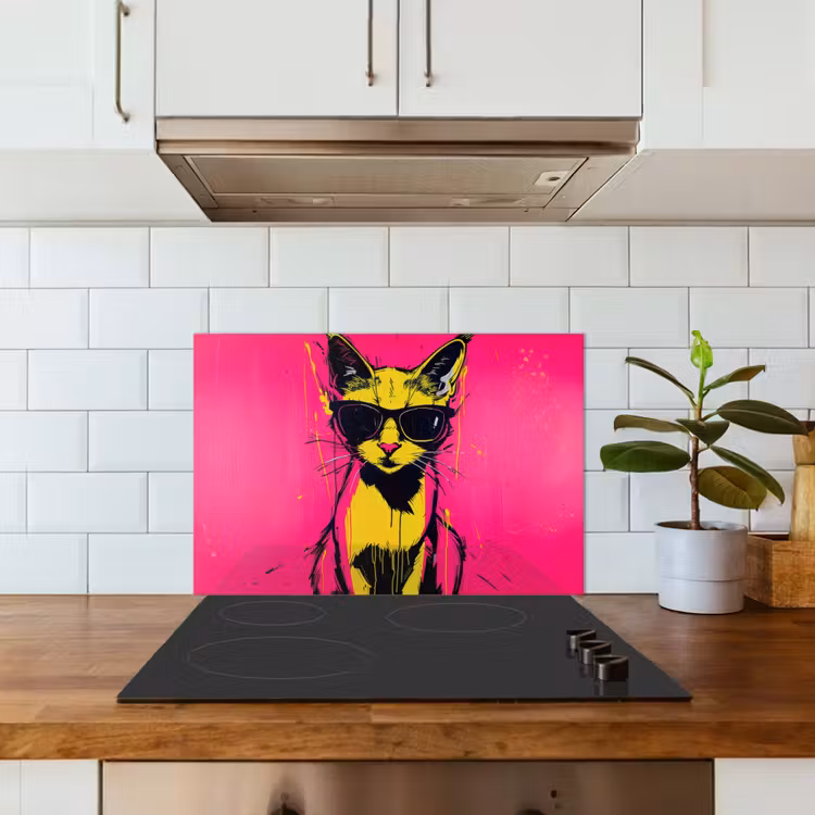 Kat - Art - Zonnebril - Roze keuken achterwand spatscherm klein -sfeer2