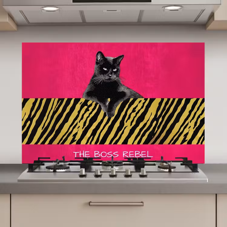 Kat - Baas - Roze - Tijgerprint keuken achterwand spatscherm klein -3d_website