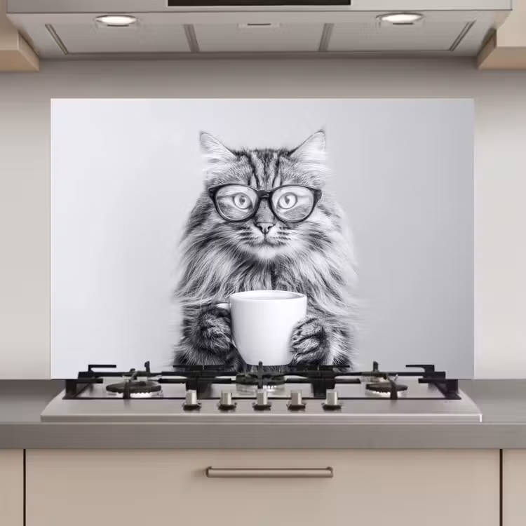 Kat - Bril - Mok - Pluizig keuken achterwand spatscherm klein -3d_website
