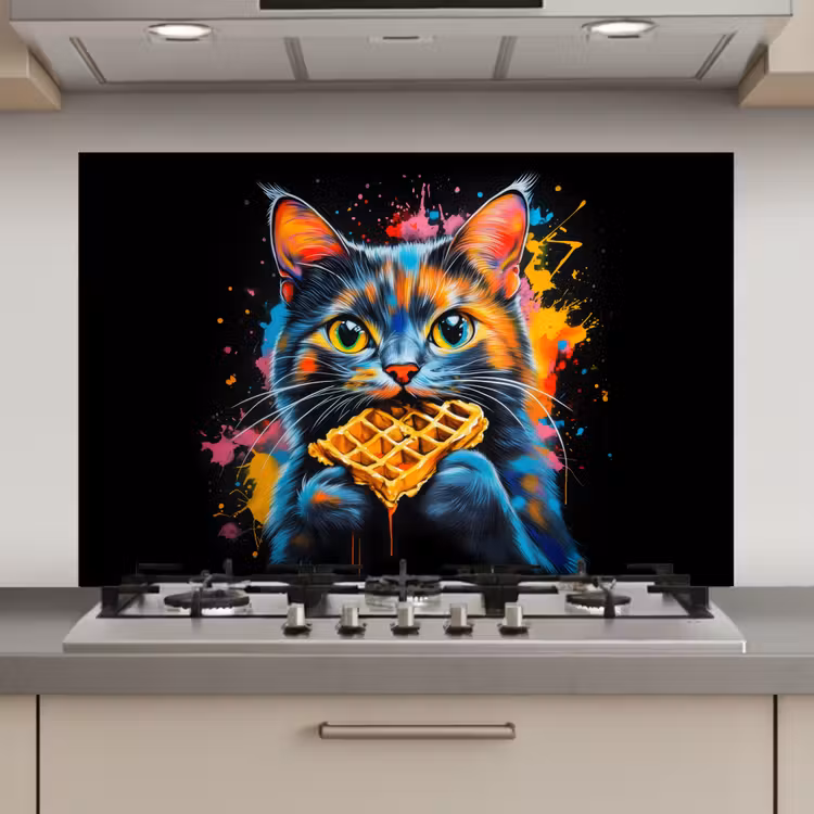 Kat - Graffiti - Kleurrijk - Wafel - Eten keuken achterwand spatscherm klein -3d_website