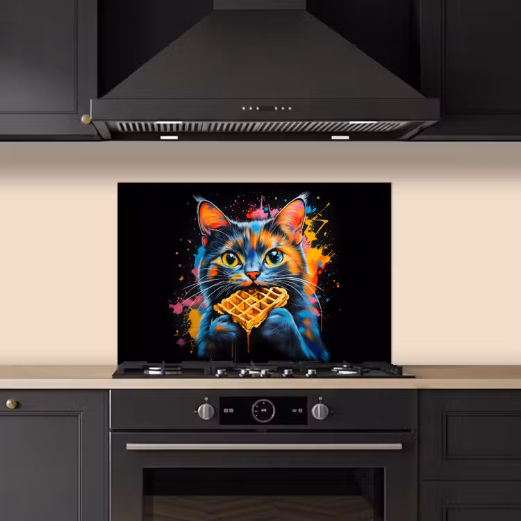 Kat - Graffiti - Kleurrijk - Wafel - Eten keuken achterwand spatscherm klein -sfeer1