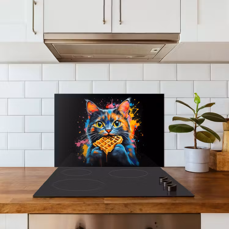Kat - Graffiti - Kleurrijk - Wafel - Eten keuken achterwand spatscherm klein -sfeer2