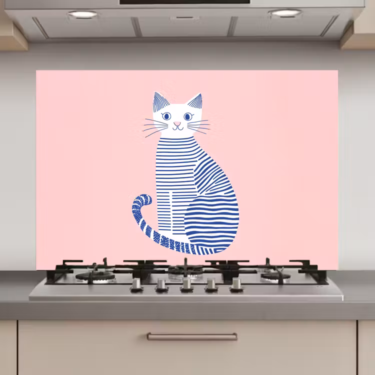 Kat - Illustratie - Minimalistisch - Roze keuken achterwand spatscherm klein -3d_website