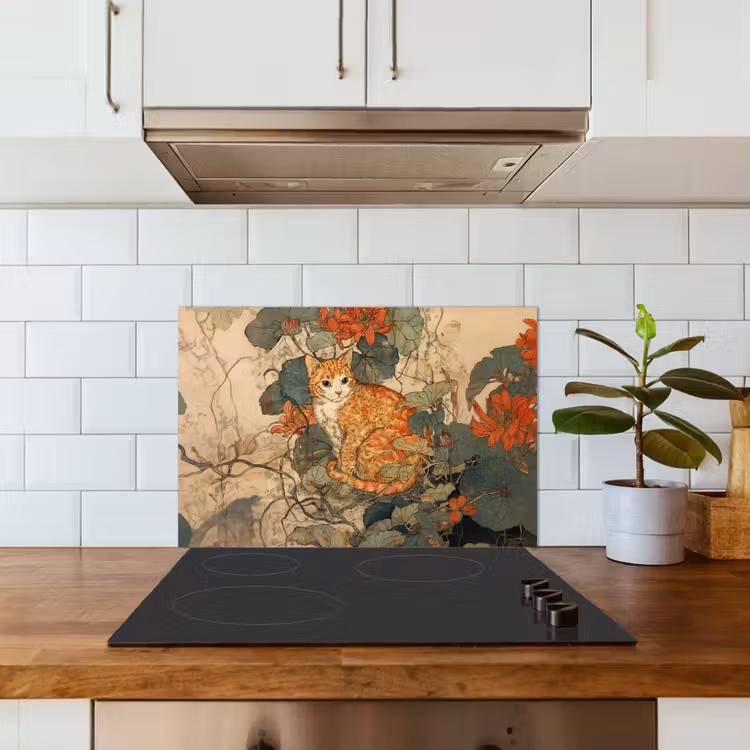 Kat - Sierlijk - Bloemen keuken achterwand spatscherm klein -sfeer2