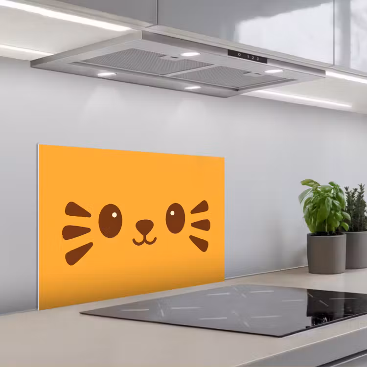 Kat - Simplistisch - Oranje - Vrolijk keuken achterwand spatscherm klein -3d_schuin