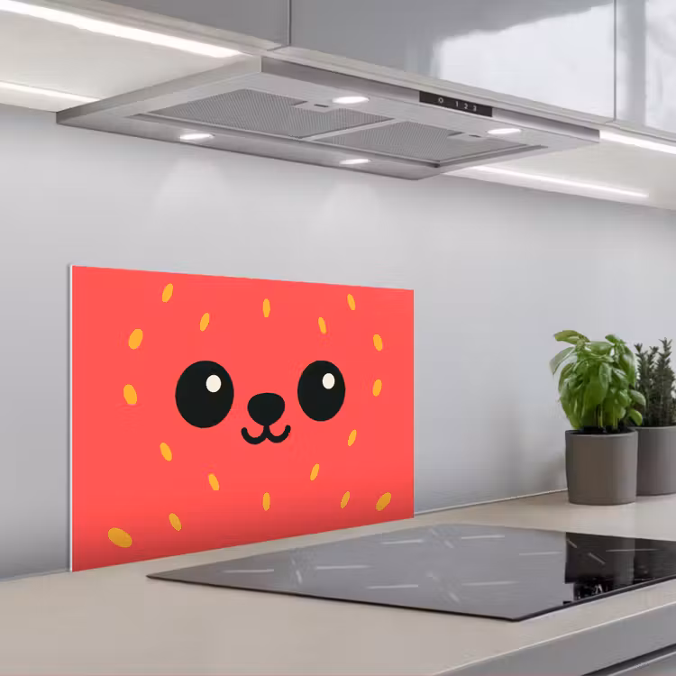 Kat - Aardbei - Cartoon keuken achterwand spatscherm klein -3d_schuin