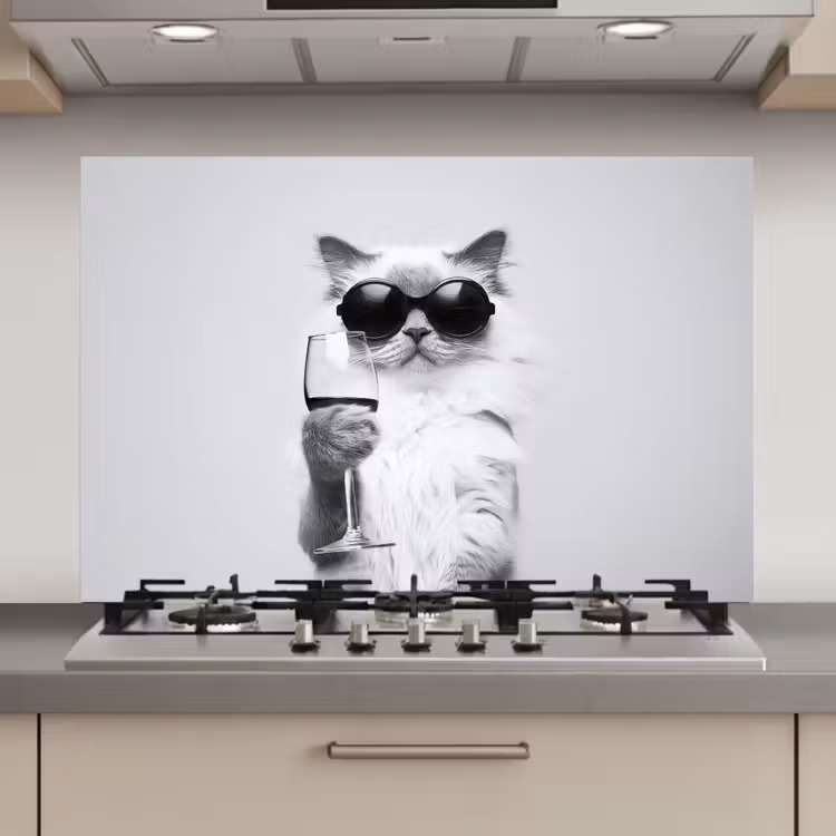 Kat - Zonnebril - Wijnglas - Langharig keuken achterwand spatscherm klein -3d_website