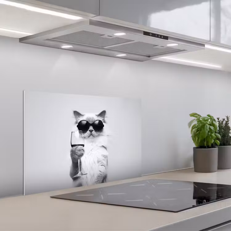 Kat - Zonnebril - Wijnglas - Langharig keuken achterwand spatscherm klein -3d_schuin