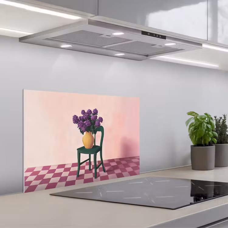 Stoel - Vaas - Bloemen - Geblokt keuken achterwand spatscherm klein -3d_schuin