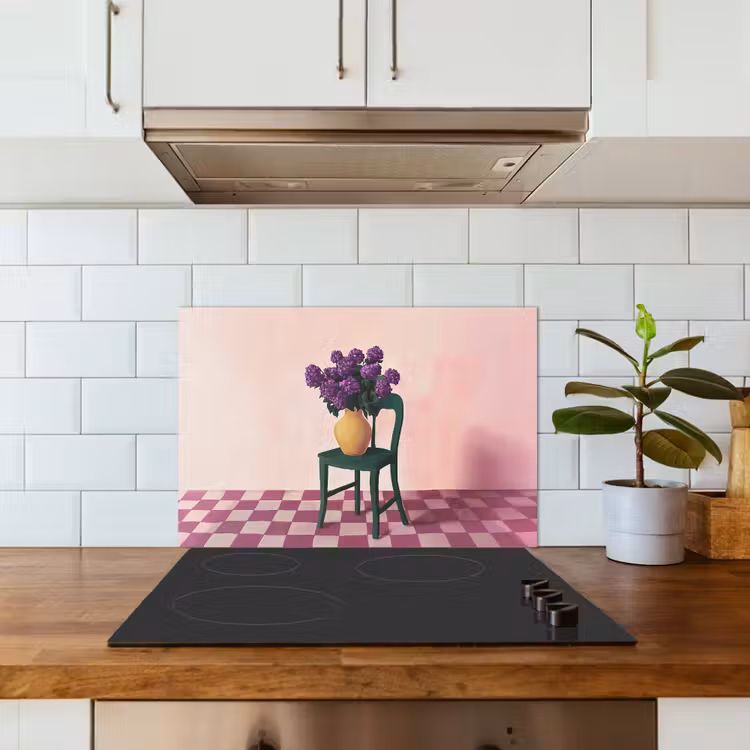 Stoel - Vaas - Bloemen - Geblokt keuken achterwand spatscherm klein -sfeer2