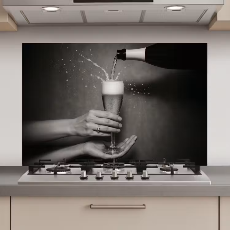 Champagnefles - Glas - Minimalistisch - Spetters keuken achterwand spatscherm klein -3d_website