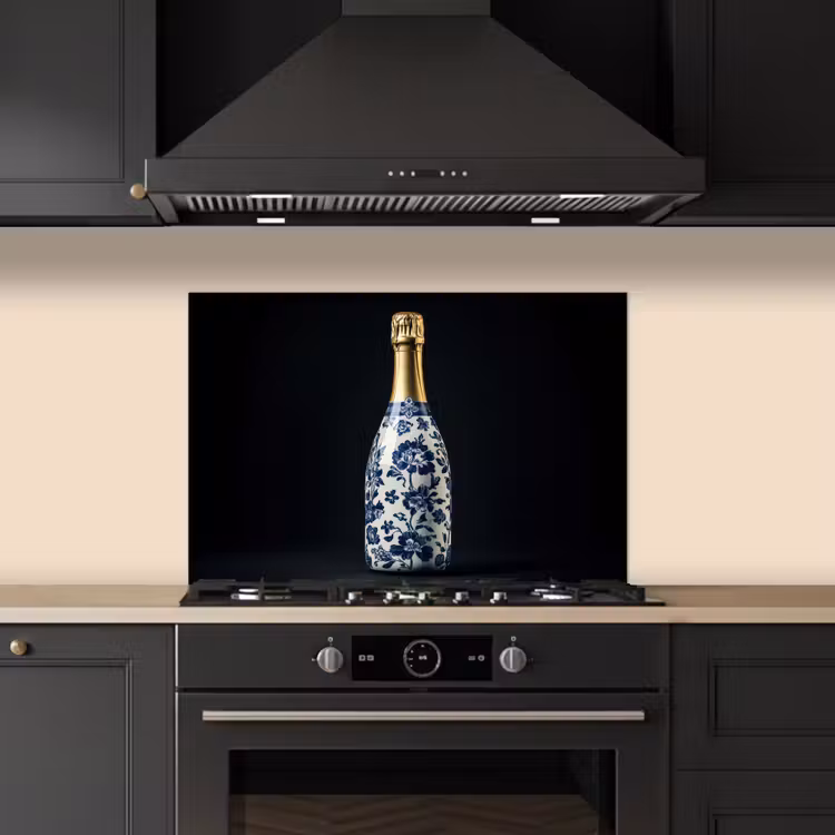 Champagne - Bloemen - Goud - Chique keuken achterwand spatscherm klein -sfeer1