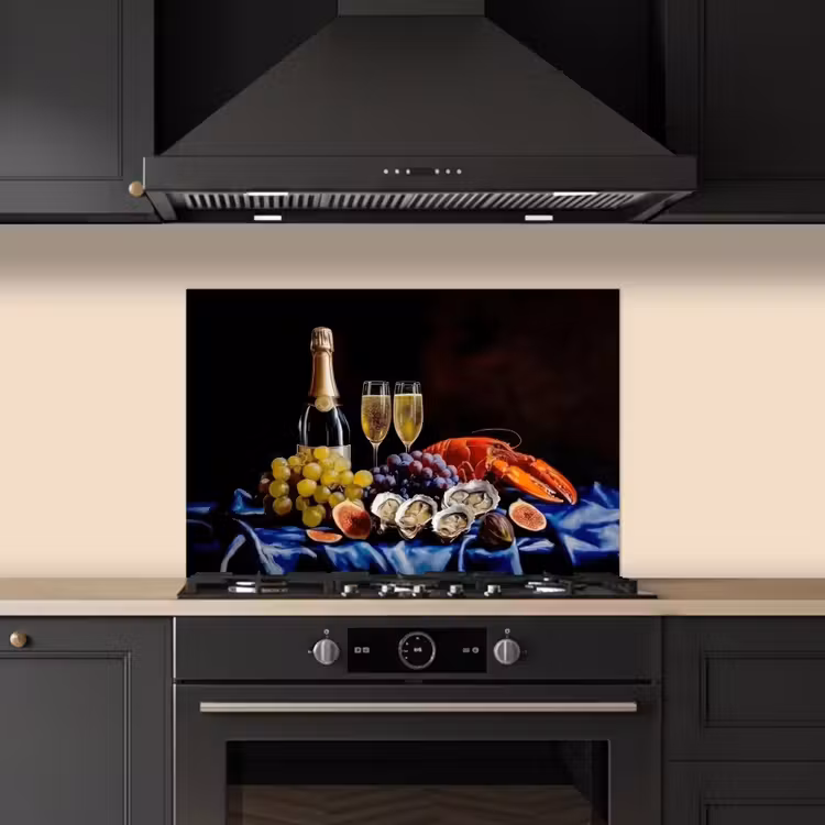 Champagne - Luxe - Oesters keuken achterwand spatscherm klein -sfeer1