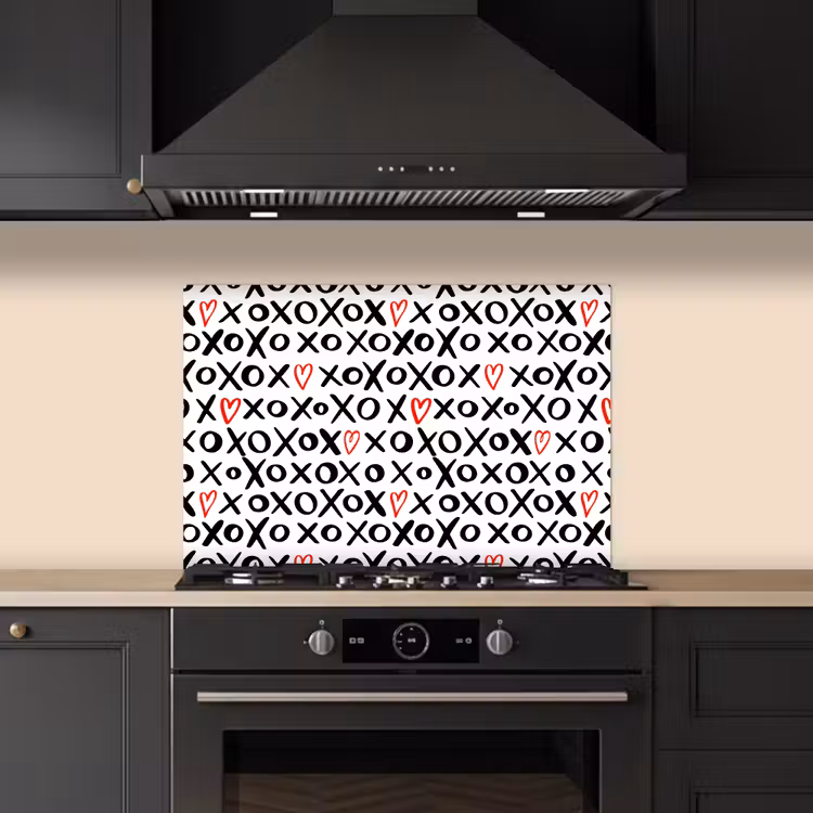 Tekens - Harten - Rood keuken achterwand spatscherm klein 900 -sfeer1