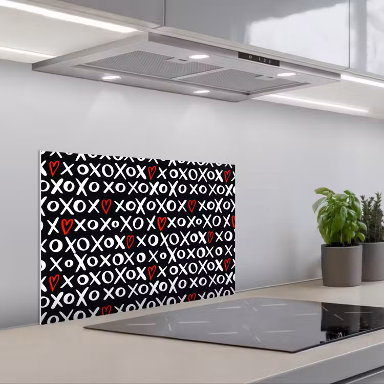 Tekens - Wit - Zwart keuken achterwand spatscherm klein 900 -3d_schuin