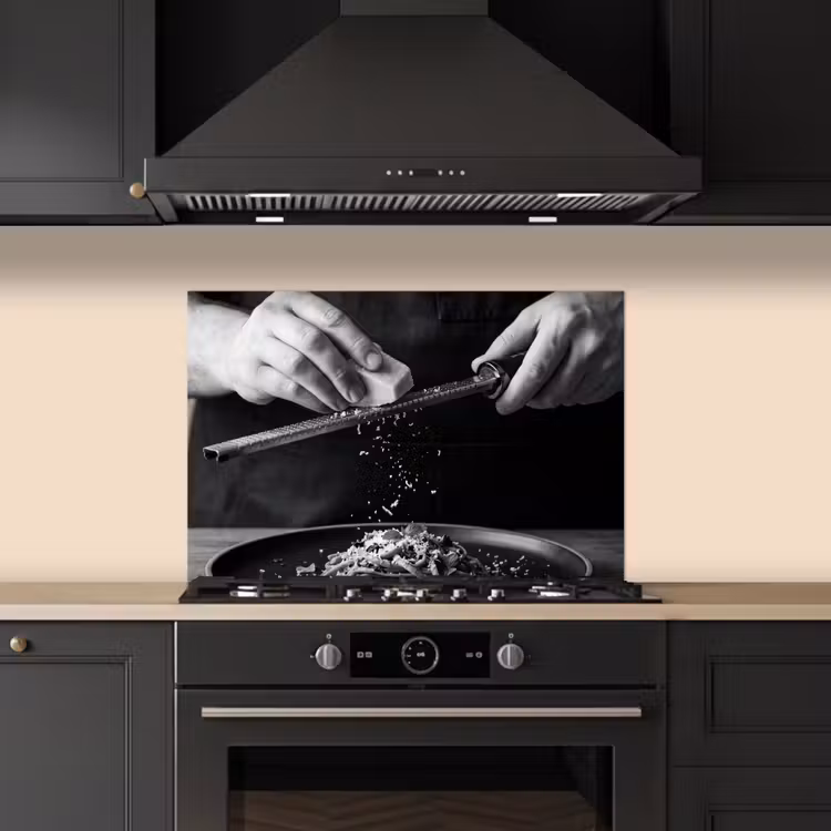 Kaas - Pasta - Rasp keuken achterwand spatscherm klein -sfeer1