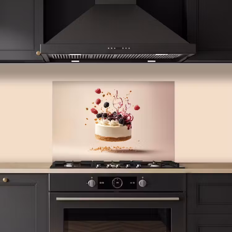 Cheesecake - Eten - Roze - Taart keuken achterwand spatscherm klein -sfeer1
